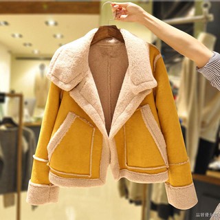 Áo Khoác Da Lộn Lót Lông Cừu Dày Giữ Ấm Thời Trang Cho Nữ