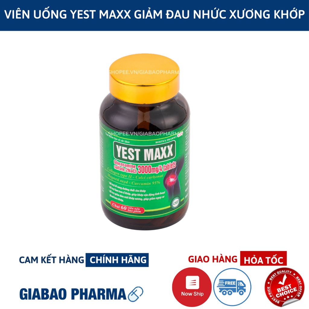 Viên uống bổ xương khớp YES MAX bổ sung glucosamin hỗ trợ giảm đau mỏi xương khớp – Hộp 60 viên