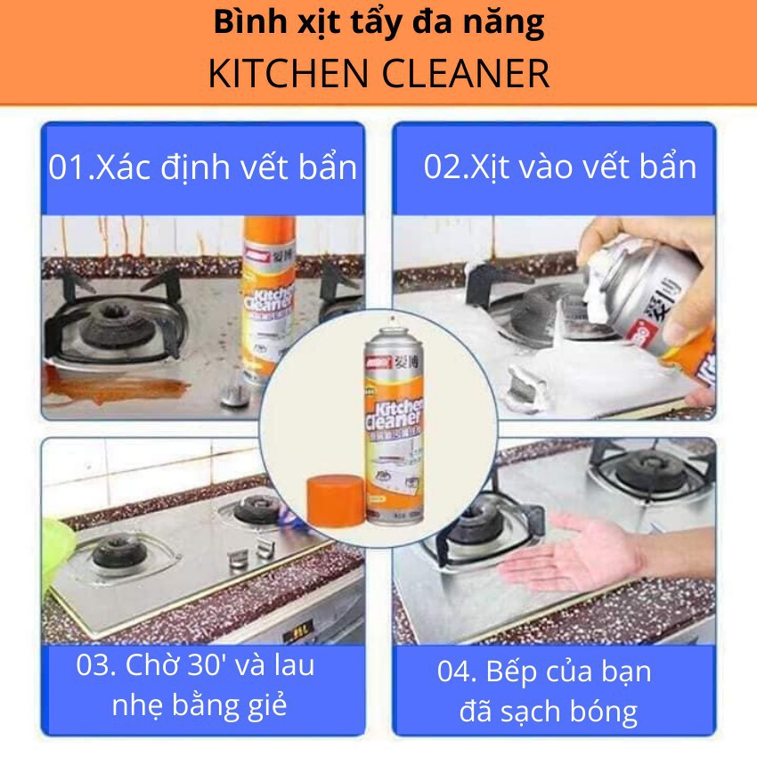 Bình xịt vệ sinh bếp ️🍀FREESHIP️🍀 Bình xịt bọt tuyết tẩy bếp cực sạch màu cam 500ml kitchen cleaner