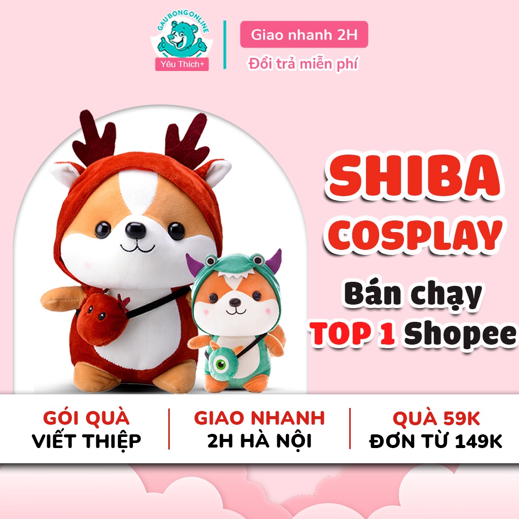 Gấu Bông Chó Shiba Cosplay mềm mịn size nhỏ 25 cm. Hàng cao cấp cho trẻ