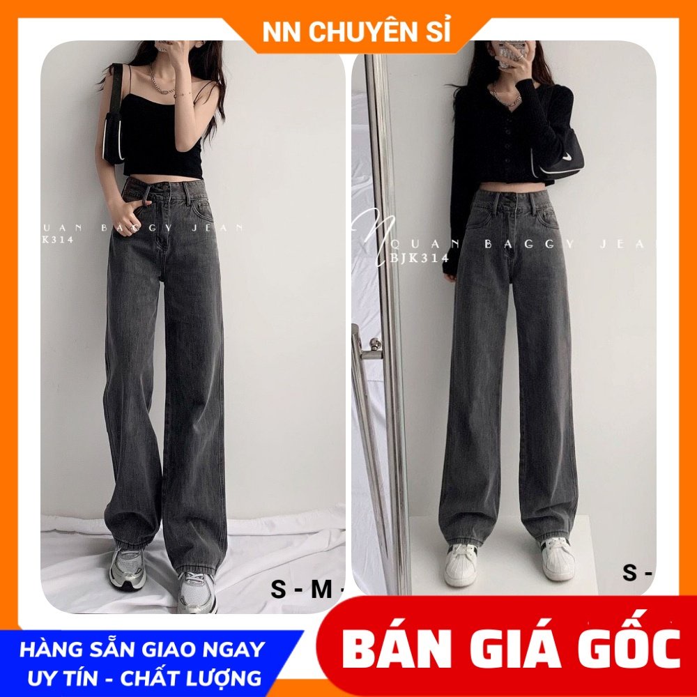 Quần baggy jean ống rộng suông cho nữ chất jean cao cấp lưng 2 nút dễ thương BJK314