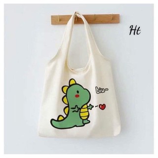Túi Tote Vải Bố Đựng Đồ Canvas Đeo Chéo Hình Khủng Long Biu