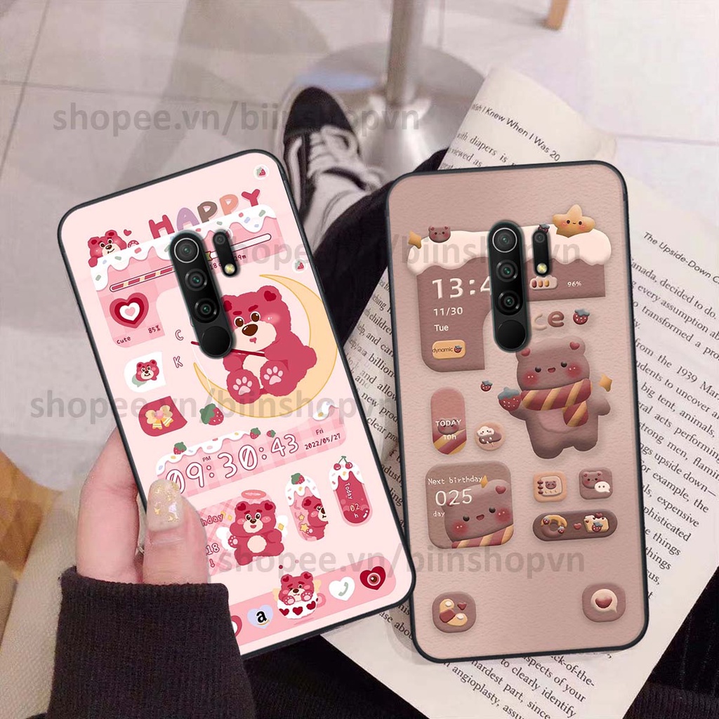 Ốp Xiaomi Redmi 9 in 3D icon gấu nổi siêu xinh, siêu đáng yêu, cá tính phong cách