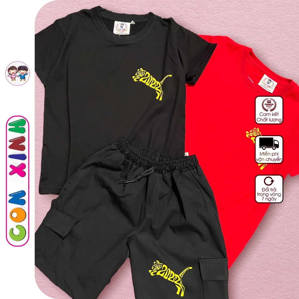 Đồ bộ bé trai CON XINH cotton hình in CỌP VÀNG, thời trang trẻ em từ 4 đến 10 tuổi