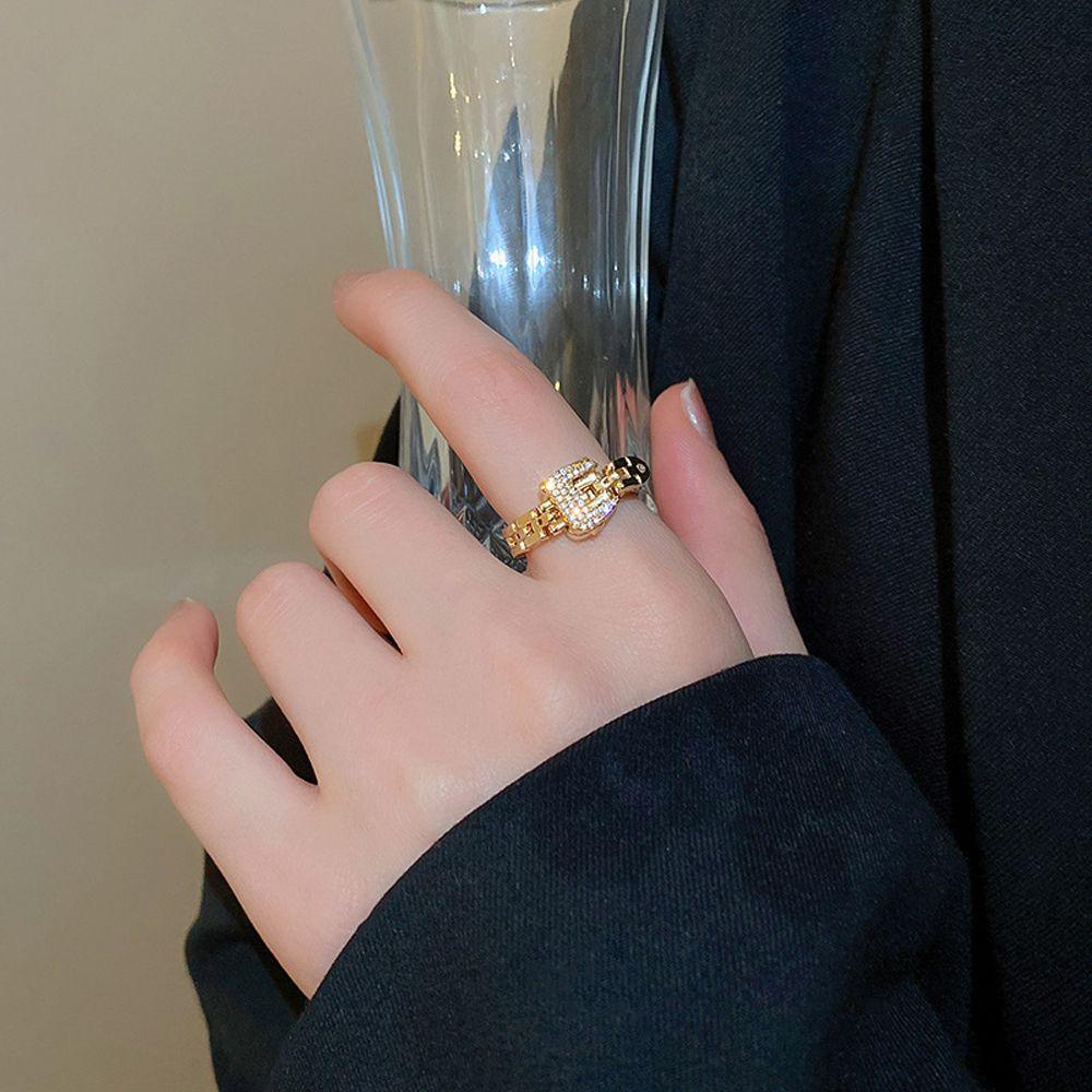 Nhẫn Dây Xích Có Thể Điều Chỉnh Thời Trang Cho Nữ|Nhẫn Hợp Kim Đính Đá Nhiều Màu Sắc Đầy Cá Tính