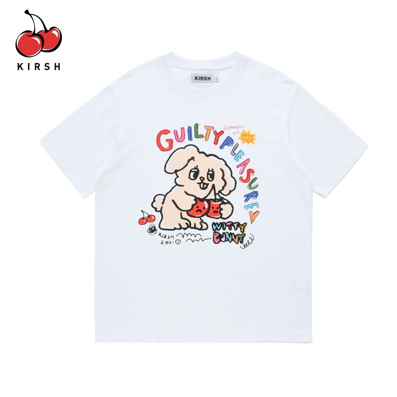 Áo Thun Tay Ngắn In Hình Gấu & Cherry kirsh Đính Kim Tuyến Bằng Cotton Thời Trang Mùa Hè Cho Nam Và Nữ