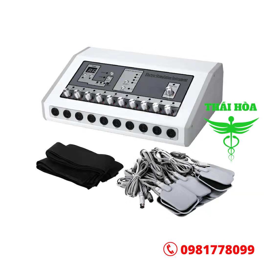Máy điện xung trung tần 10 cổng kèm nhiệt - Máy điện xung 10 cổng 1 lúc dùng 10 bệnh nhân