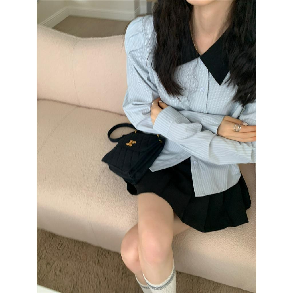 Áo Sơ Mi Kẻ Sọc Dài Tay Màu Sắc Tương Phản Phong Cách preppy 66638