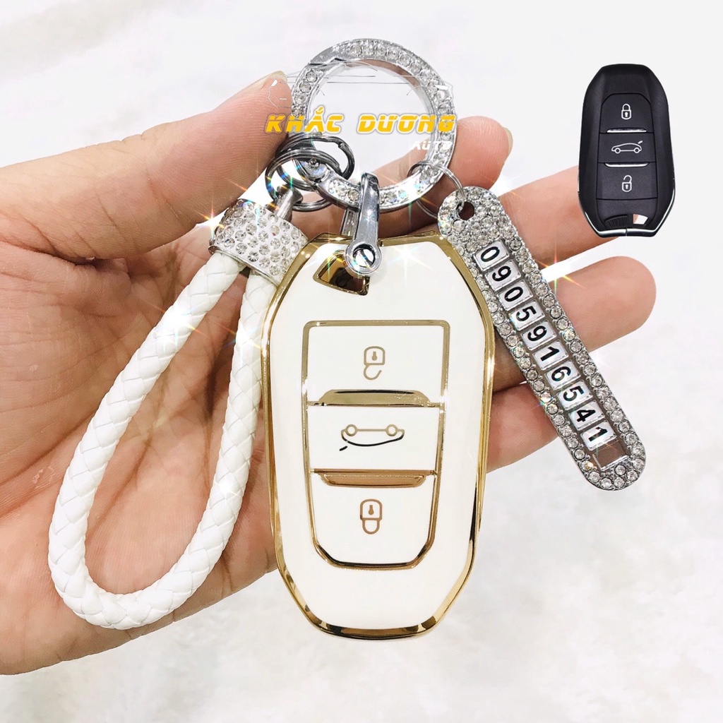 Ốp chìa khoá Peugeot 2008 3008 5008 TPU đính đá nhân tạo sang trọng