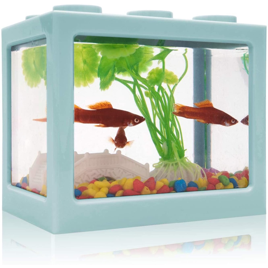 Bể cá mini cho Betta, bể cá để bàn trang trí nhà và góc làm việc nhiều màu sắc có thể xếp hình