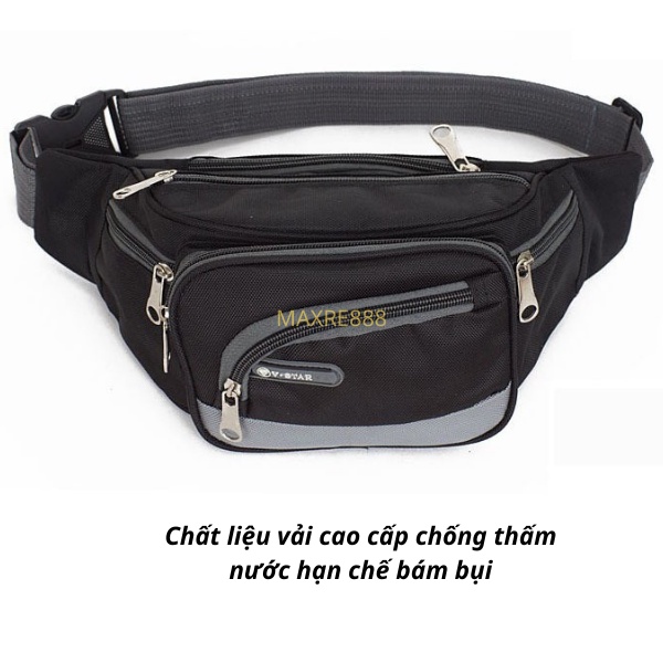Túi đeo hông nam nữ V-star đeo chéo 6 ngăn tiện dụng vải cao cấp siêu dày chống thấm nước