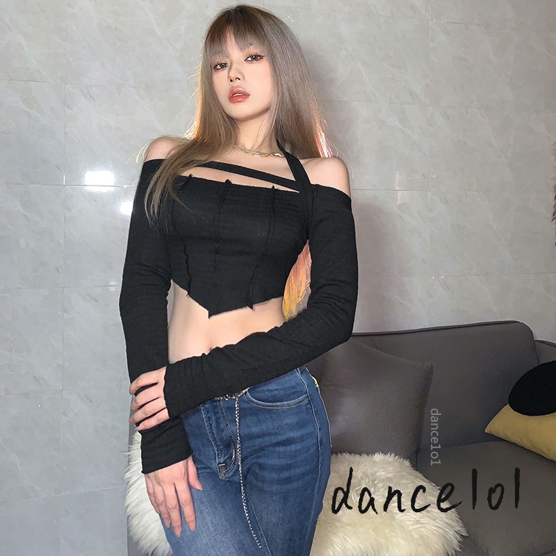 Áo croptop tay dài màu sắc đơn giản dành cho nữ