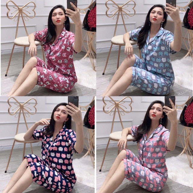 [𝗩𝗮̉𝗶 𝗧𝗵𝗮́𝗶 𝗟𝗼𝗮̣𝗶 𝟭]-Bộ Đồ Ngủ Pijama Tay Ngắn Quần Lửng