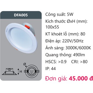 Đèn led tán quang âm trần Duhal 5w DFA005