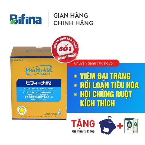 Men Vi Sinh Bifina Nhật Bản EX hộp 60 gói - Cho người Viêm đại tràng, hội chứng ruột kích thích (viêm đại tràng co thắt) | BigBuy360 - bigbuy360.vn