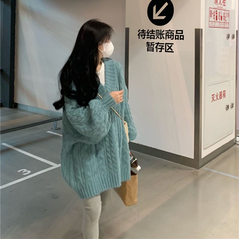 Áo Sweater Dệt Kim Cổ Chữ V Dáng Rộng Phong Cách Hàn Quốc Thời Trang Mùa Đông Cho Nữ