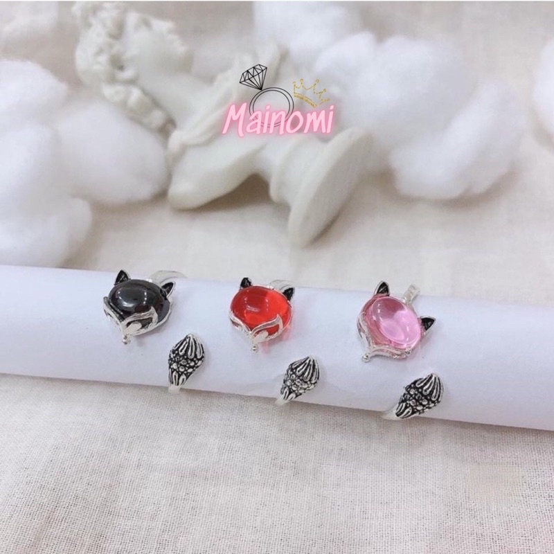 Nhẫn hồ ly bạc ta sơn đen, đủ màu. ĐỘC ĐÁO TINH TẾ Mainomi Shop Bạc Xinh