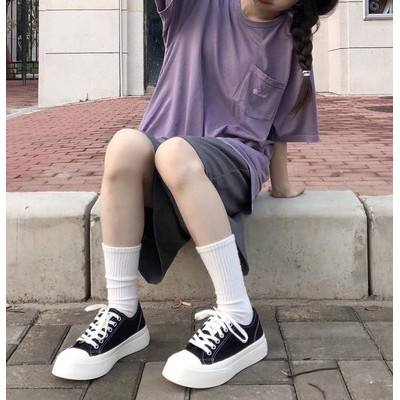 GIÀY BÁNH MỲ THỂ THAO Unisex DÁNG CVS GAM MÀU PASTEL ĐẾ CAO 3 cm  (ảnh thật