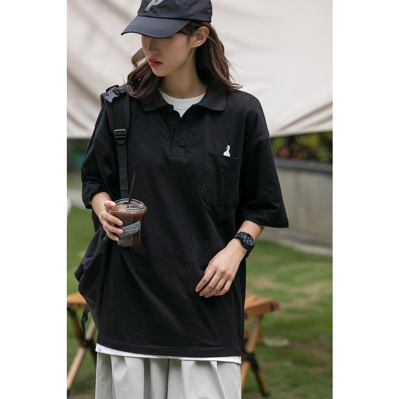 Áo polo tay lỡ unisex túi ngực Bingshop vải đẹp freeship