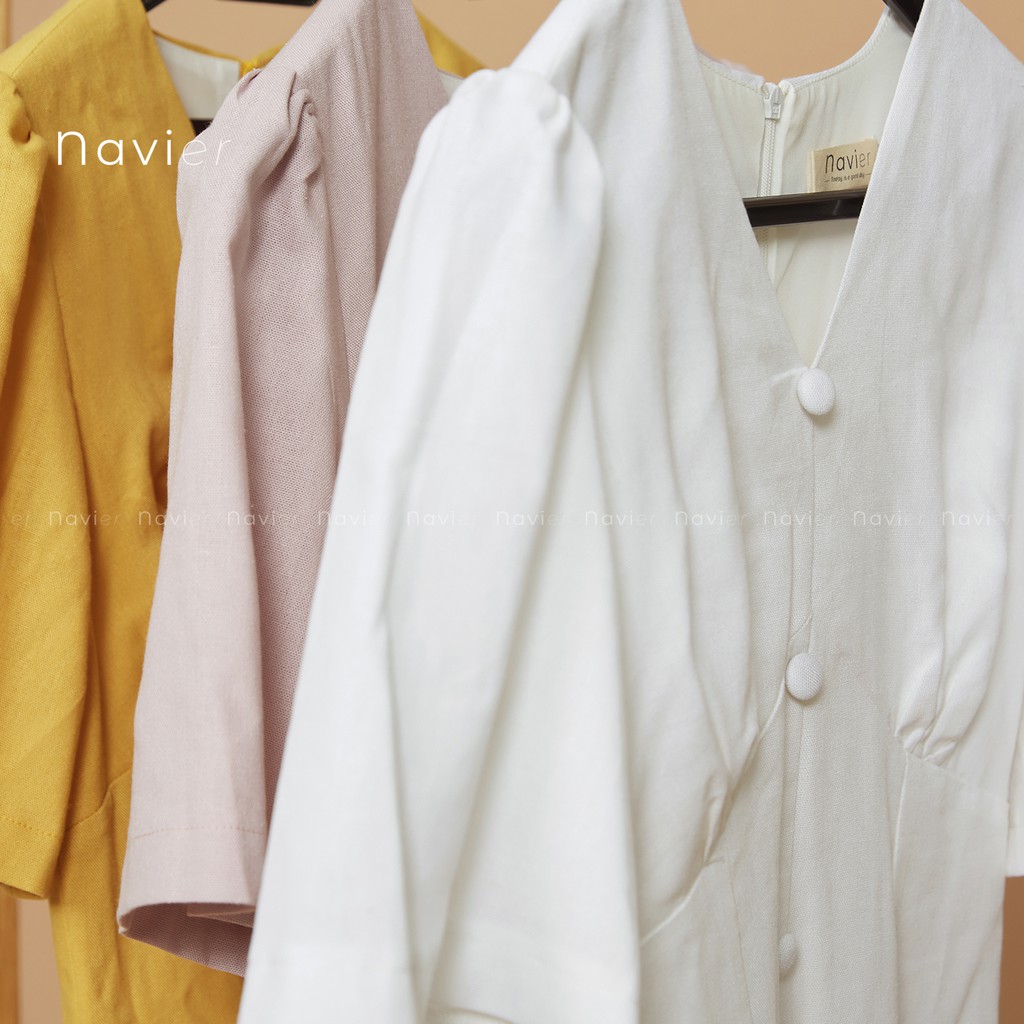 ĐẦM DÀI TAY PHỒNG DÁNG ÔM - VÁY THIẾT KẾ CỔ V CÔNG SỞ ĐI CHƠI DỰ TIỆC LINEN DRESS D03 NAVIER | BigBuy360 - bigbuy360.vn