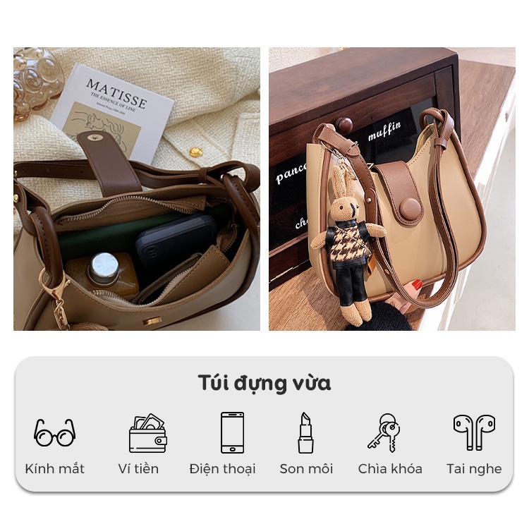 Túi xách nữ đẹp đeo chéo kẹp nách MUNGA chất da cao cấp thời trang công sở đi làm đi chơi TMG08, không kèm móc thú bông