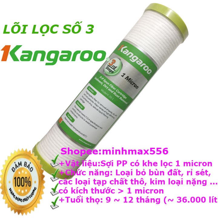 [UY TÍN SỐ 1] Combo 10 Bộ 3 lõi lọc nước 1-2-3 Kangaroo Chính Hãng | Giá tốt dành cho Đại Lý