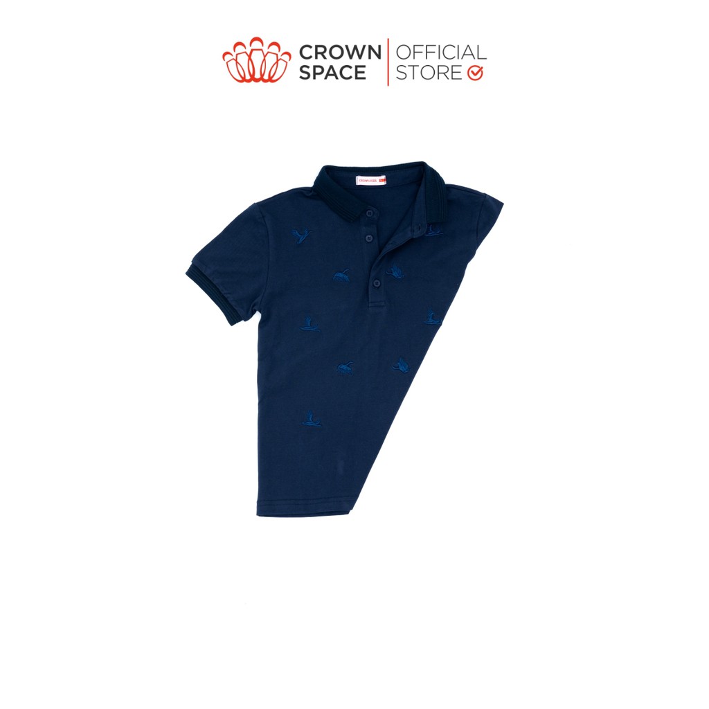 Áo Polo Bé Trai Màu Xanh Than Crown Space Fashion CKBS2110703.NV TShirt Vải Cotton Thoáng Mát Từ Size 3-8