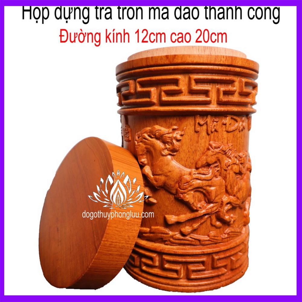 Hộp đựng chè tròn nguyên khối mã đáo thành công gỗ đường kính 12cm cao 20cm