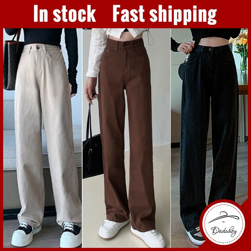 Quần jeans Daduhey dành cho mẹ lưng cao ống rộng phong cách hoài cổ Hàn Quốc vừa vặn suông thẳng