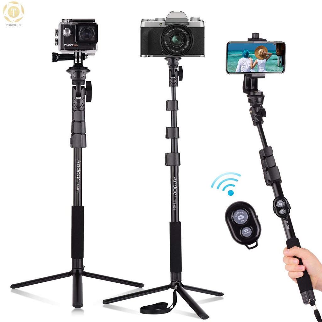 Shipped within 12 hours】 Andoer 54-inch Extendable Selfie Stick Tripod Stand Aluminum Alloy with Detachable Desktop Tripod Phone Holder Sports Camera Mount Adapter Remote Shutter Compatible with iPhone and Android Phones for Selfie Group Photo Live  [TO]