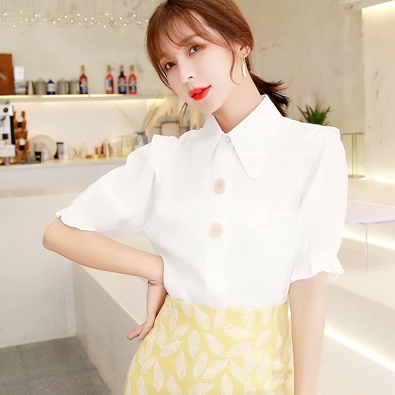 New 2020 White Green Solid Color Summer Fashion Korean Style Loose Short Sleeves Casual OL Office  Shirts Top for Women | BigBuy360 - bigbuy360.vn