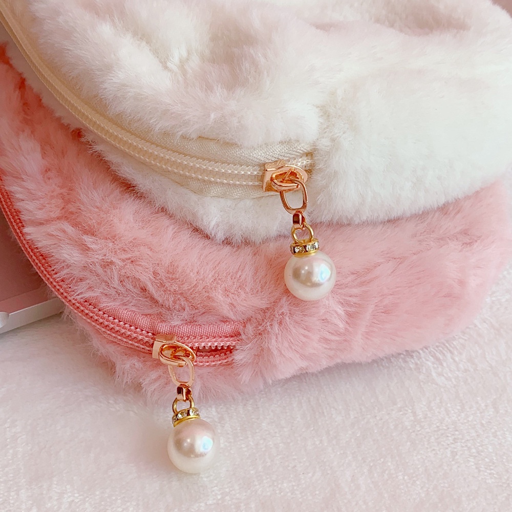 Túi vải lông đựng bút mỹ phẩm bằng vải flannel mềm đa năng hình cún hoạt hình dễ thương