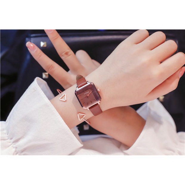 HDF [NEW ARRIVAL] Đồng hồ nữ Ulzzang mặt vuông cá tính - HÀNG CHÍNH HÃNG - dây da mềm ôm tay 25 AO49