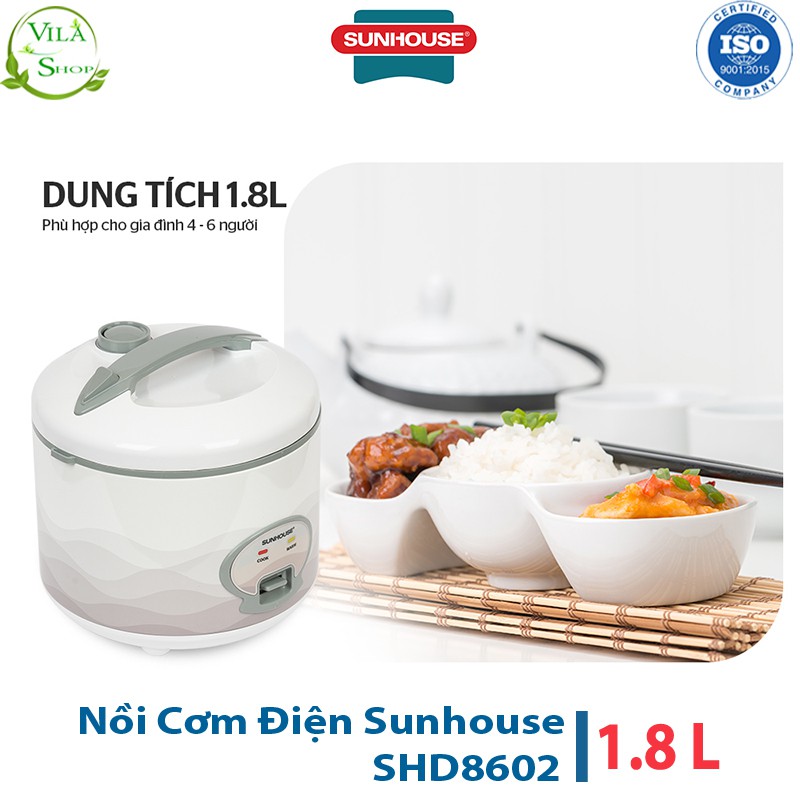 Nồi Cơm Điện, Nồi Cơm Đa Năng Sunhouse SHD8602 1.8L, Lòng Nồi Chống Dính Whitford (USA) Siêu Bền