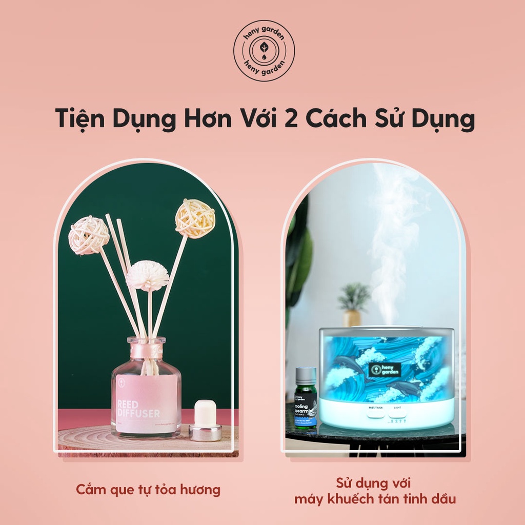 Bộ Tinh Dầu Khuếch Tán Thơm Phòng Heny Garden, Thay Thế Máy Xông, Tạo Hương Thơm Thoang Thoảng, Làm Sạch Không Khí