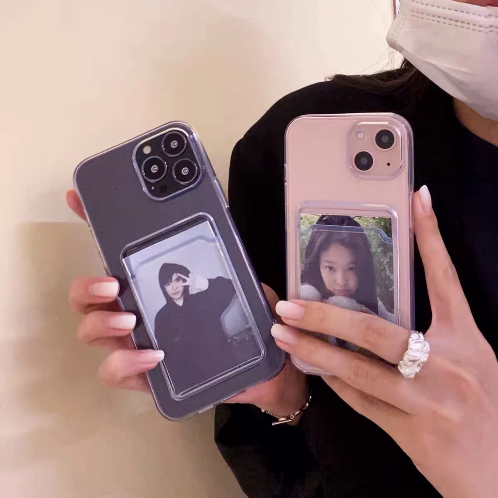 [ Đã có iP14 ] Ốp lưng silicon trong suốt kèm ngăn ví đựng thẻ cho iphone 6 đến 14 pro max