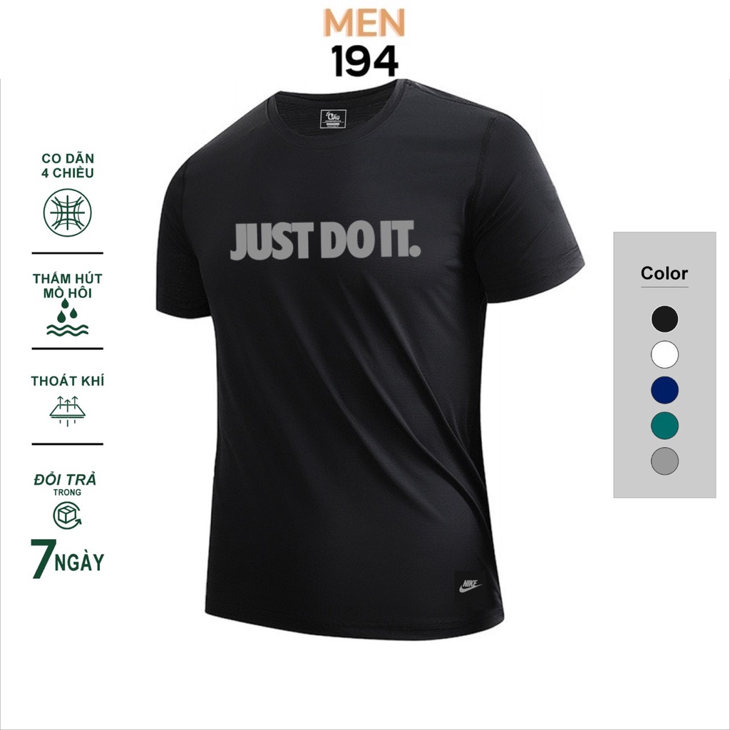 Áo thun nam Gấu 194 vải thun Lạnh co dãn 4 chiều, phong cách thể thao - gym - bóng đá, from slim fit - Just Do It