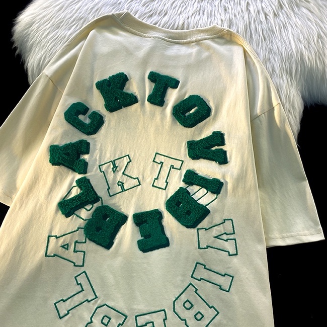 ZHELIHANGFEI Áo Thun Ngắn Tay Dáng Rộng Thêu Chữ Cá Tính Kiểu Mỹ