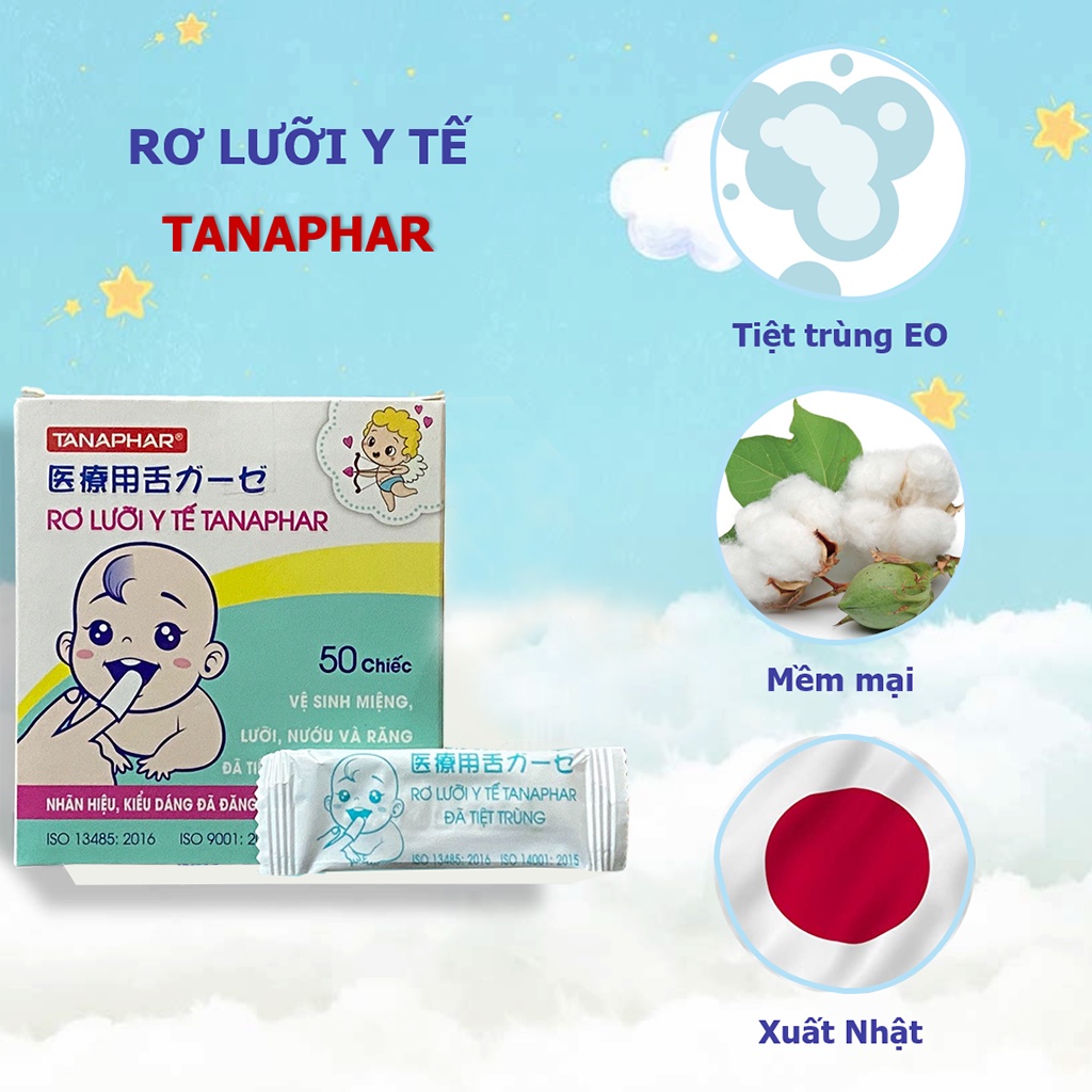 Gạc Rơ Lưỡi Trẻ Em Tanapha Đã Tiệt Trùng - Hộp 50 Que Đạt Chứng Nhận Tiêu Chuẩn Xuất Nhật