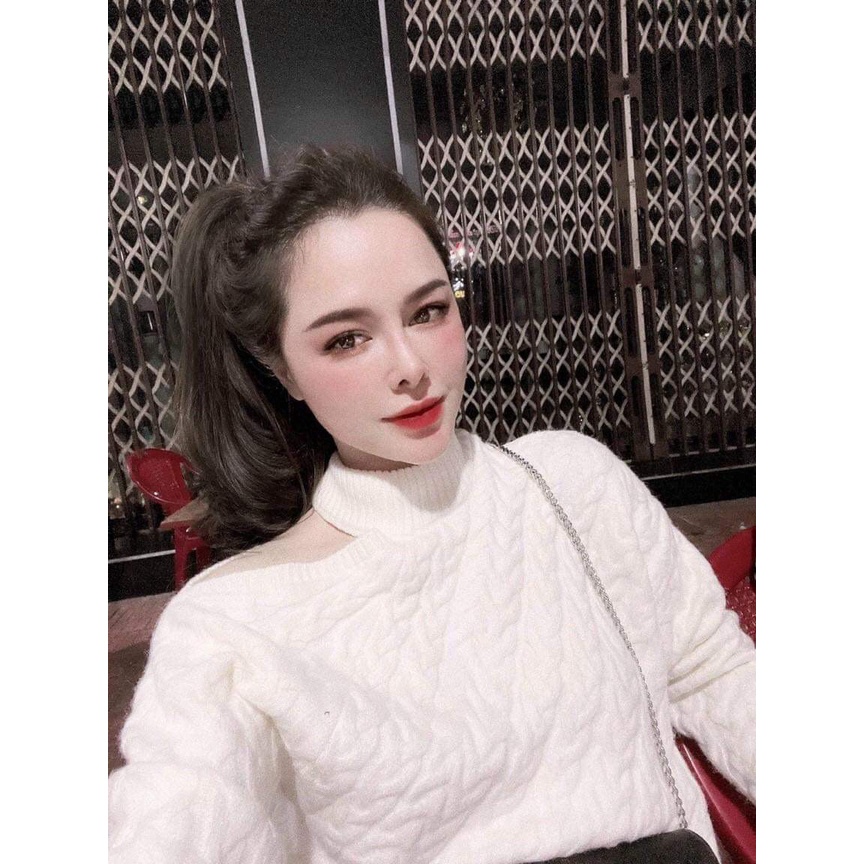 Áo len thừng nữ, áo len lệch vai tay dài form rộng chất len dày dặn mặc mịn phom dễ mặc tông màu trắng xinh Oanh Shop | BigBuy360 - bigbuy360.vn