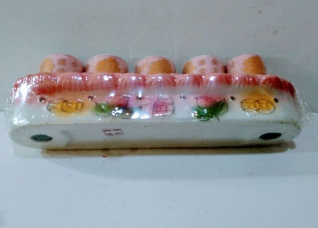 BỘ 3 - BỘ 5 LY CÚNG MEN SỨ HỒNG ĐÀO