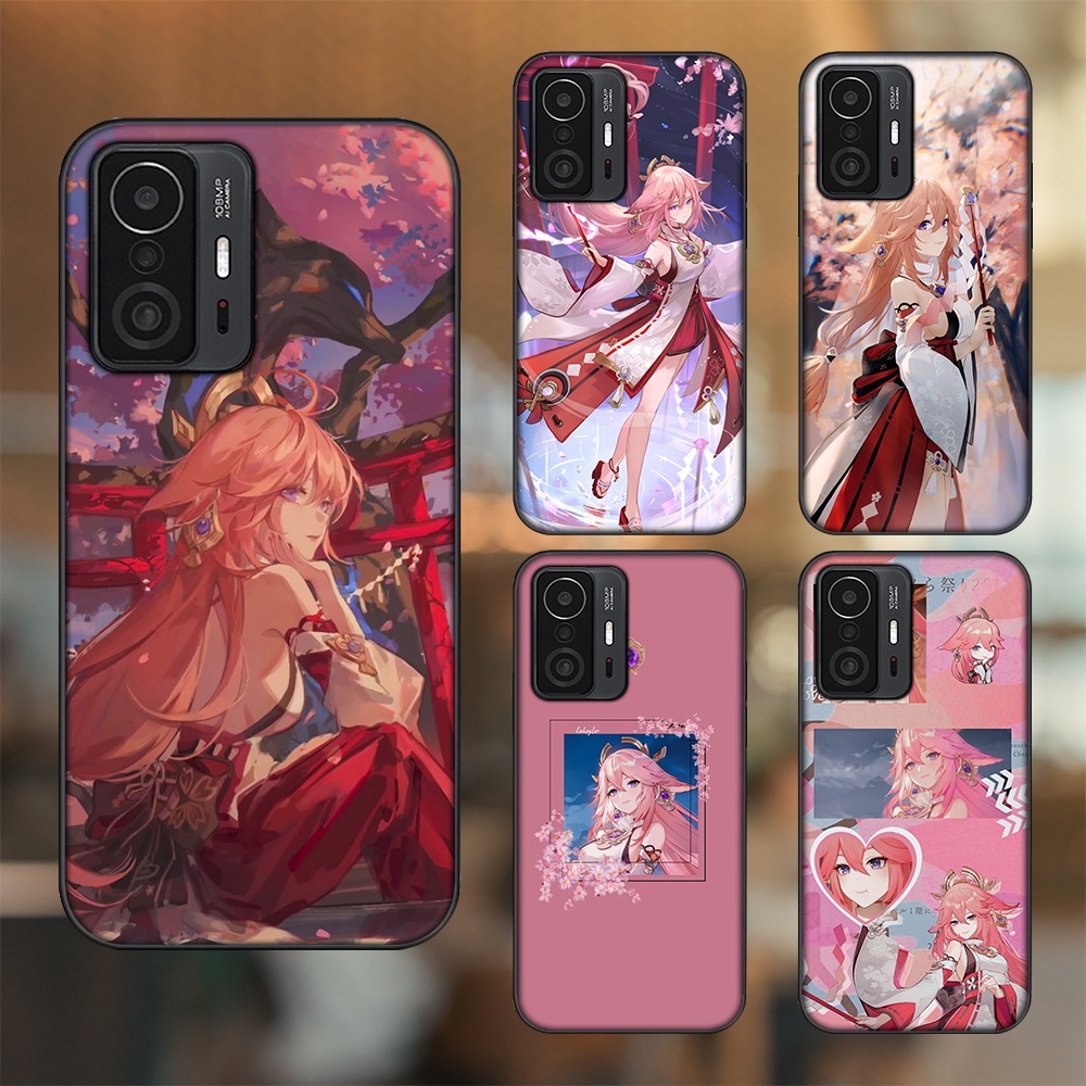Ốp lưng Xiaomi 11T viền đen in hình Yae Miko Genshin Impact