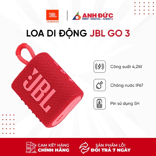 [HÀNG CHÍNH HÃNG] Loa di động nhỏ gọn JBL GO 3 l Thời gian nghe nhạc 5h l Kháng nước & bụi IP6