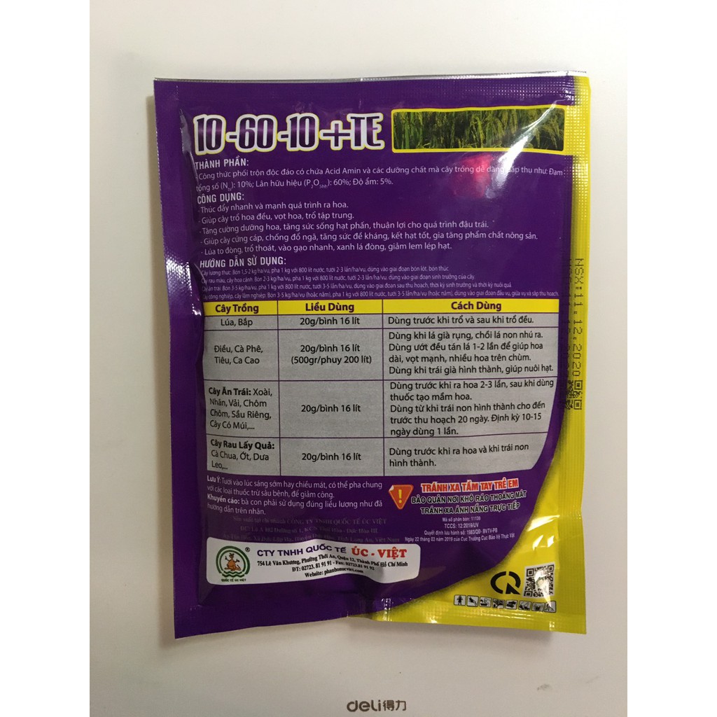 Phân bón lá 10-60 gói 250 gram  , phân hóa mầm hoa tạo nụ cho Mai Vàng