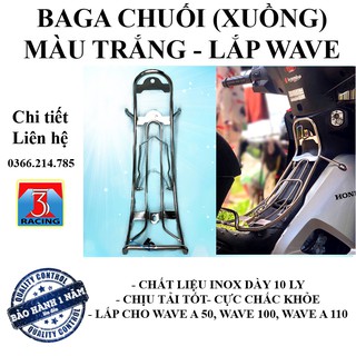 Baga xuồng baga chuối lắp Wave a 50 Wave 100 Wave a 110 cc - MÀU TRẮNG - chất liệu inox dày 10 ly - 3T Racing