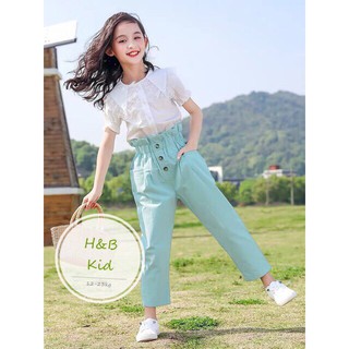 Set áo đũi trắng + quần dài 3 cúc cho bé gái V19, quần áo cho bé Namkidshop