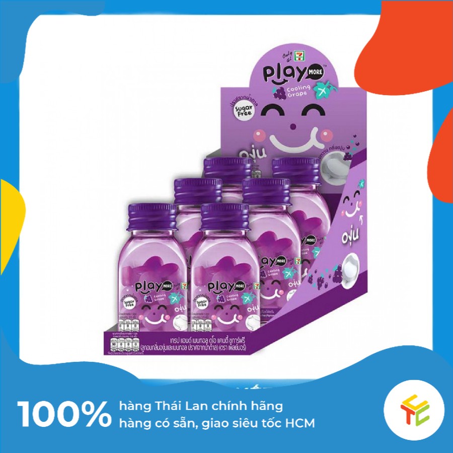 Lốc 6 Hũ Kẹo Playmore Vị Nho 22g Thái Lan [Có Logo 7-Eleven] Hàng thái chính hãng