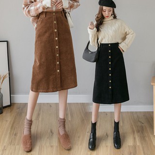 Chân váy nhung dáng chữ A lưng cao phong cách Retro