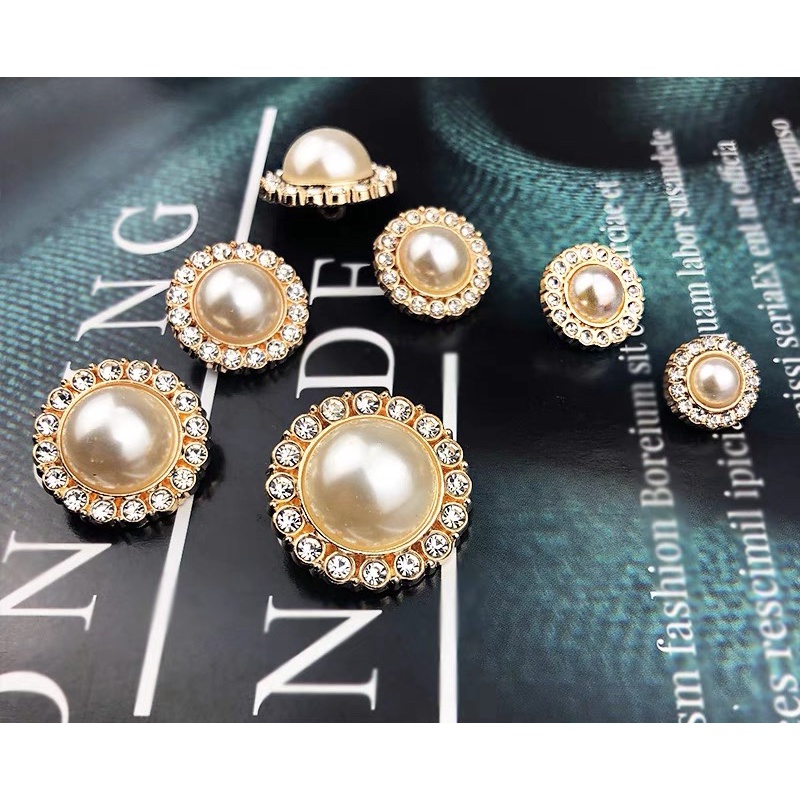 Nút cúc khuy kim loại ngọc trai nhân tạo cao cấp cho áo khoác dạ tweed nhiều kích cỡ 1cm, 1,5cm, 1,8cm, 2,1cm, 2,5cm