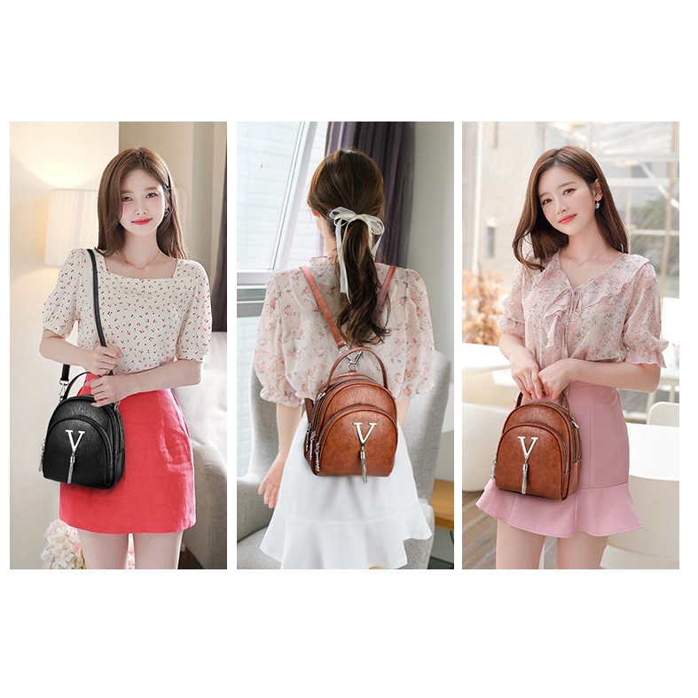 Balo mini da nữ thời trang 3in1 đeo 2 kiểu balo và túi đeo chéo